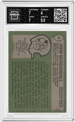 John Mendenhall from the 1978 Topps set graded by Arena Club and given an overall grade of 4.5.