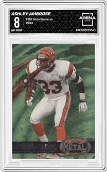 Ashley Ambrose from the 1997 Skybox Metal Universe set graded by Arena Club and given an overall grade of 8.