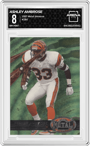 Ashley Ambrose from the 1997 Skybox Metal Universe set graded by Arena Club and given an overall grade of 8.