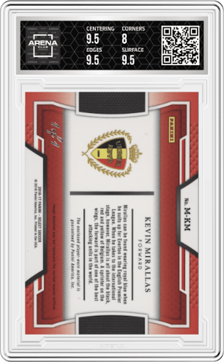 Kevin Mirallas from the 2016-17 Panini Select set featuring a Black parallel graded by Arena Club and given an overall grade of 8.5.