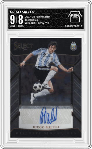 Diego Milito from the 2017-18 Panini Select set graded by Arena Club and given an overall grade of 9.
