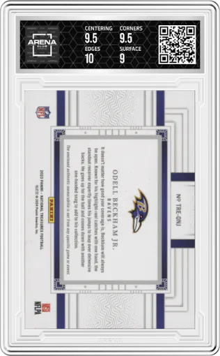 Odell Beckham Jr. from the 2023 Panini National Treasures set graded by Arena Club and given an overall grade of 9.5.