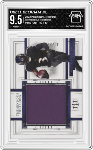 Odell Beckham Jr. from the 2023 Panini National Treasures set graded by Arena Club and given an overall grade of 9.5.