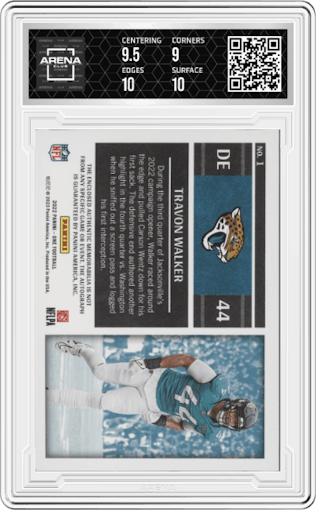 Travon Walker from the 2022 Panini One set graded by Arena Club and given an overall grade of 9.5.