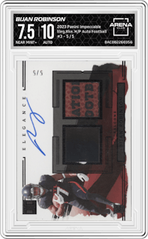 Bijan Robinson from the 2023 Panini Impeccable set featuring a Football parallel graded by Arena Club and given an overall grade of 7.5.