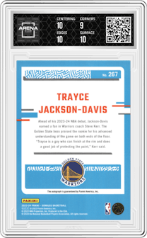 Trayce Jackson-Davis from the 2023-24 Panini Donruss set featuring a  Choice  parallel graded by Arena Club and given an overall grade of 9.5.