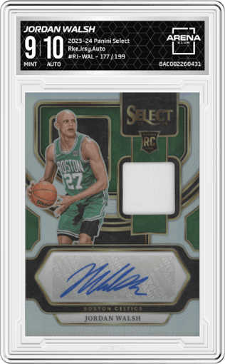 Jordan Walsh from the 2023-24 Panini Select  set graded by Arena Club and given an overall grade of 9.
