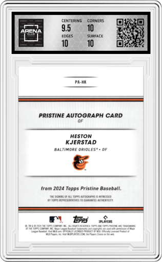 Heston Kjerstad from the 2024 Topps Pristine set graded by Arena Club and given an overall grade of 10.