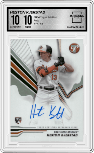 Heston Kjerstad from the 2024 Topps Pristine set graded by Arena Club and given an overall grade of 10.