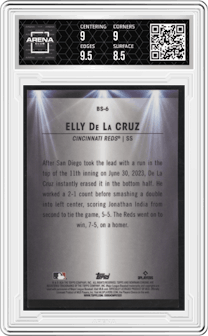 Elly De La Cruz from the 2024 Bowman set featuring a Green Refractor parallel graded by Arena Club and given an overall grade of 9.