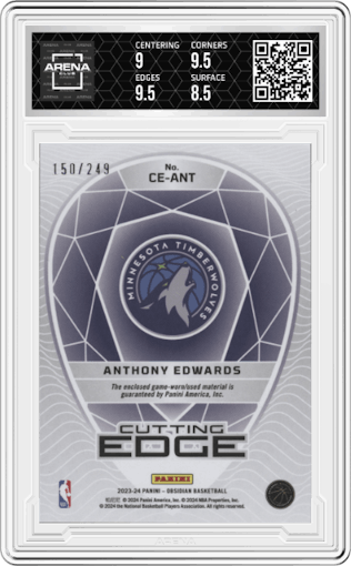 Anthony Edwards from the 2023-24 Panini Obsidian set graded by Arena Club and given an overall grade of 9.
