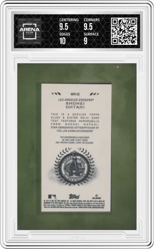 Shohei Ohtani from the 2024 Topps Allen & Ginter set graded by Arena Club and given an overall grade of 9.5.