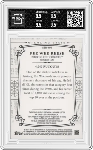 Pee Wee Reese from the 2010 Topps Sterling set graded by Arena Club and given an overall grade of 9.