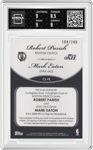 Robert Parish/Mark Eaton from the 2008-09 Topps Co-Signers set graded by Arena Club and given an overall grade of 9.