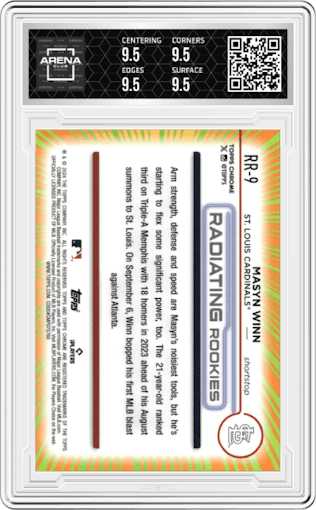 Masyn Winn from the 2024 Topps Chrome set graded by Arena Club and given an overall grade of 9.5.