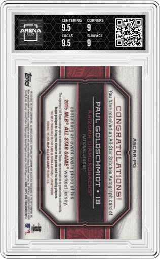 Paul Goldschmidt from the 2015 Topps Chrome Update  set graded by Arena Club and given an overall grade of 9.5.
