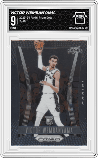 Victor Wembanyama from the 2023-24 Panini Prizm Deca set graded by Arena Club and given an overall grade of 9.