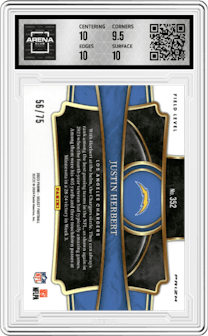 Justin Herbert from the 2023 Panini Select set featuring a Tri-Color parallel graded by Arena Club and given an overall grade of 10.