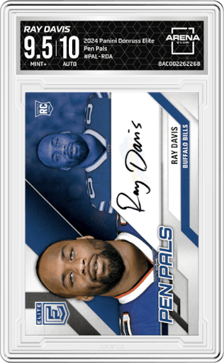 Ray Davis from the 2024 Panini Donruss Elite set graded by Arena Club and given an overall grade of 9.5.