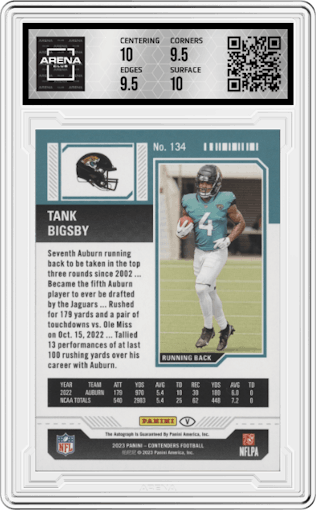 Tank Bigsby from the 2023 Panini Contenders set graded by Arena Club and given an overall grade of 10.