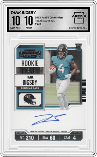 Tank Bigsby from the 2023 Panini Contenders set graded by Arena Club and given an overall grade of 10.