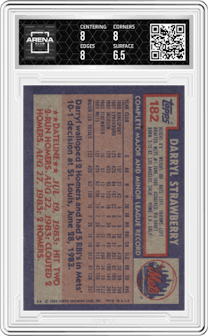 Darryl Strawberry from the 1984 Topps set graded by Arena Club and given an overall grade of 7.