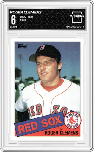 Roger Clemens from the 1985 Topps set graded by Arena Club and given an overall grade of 6.