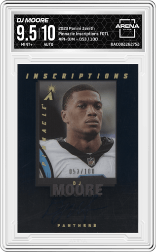DJ Moore from the 2023 Panini Zenith set graded by Arena Club and given an overall grade of 9.5.