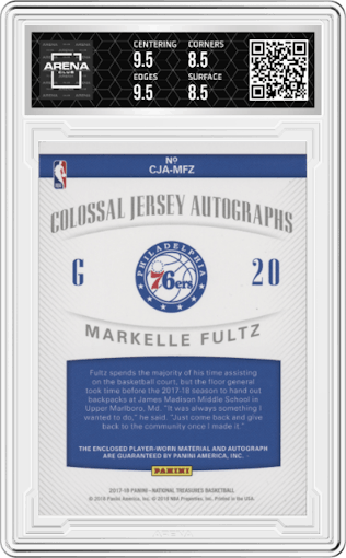 Markelle Fultz from the 2017-18 Panini National Treasures set graded by Arena Club and given an overall grade of 9.