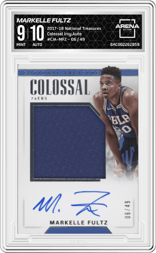Markelle Fultz from the 2017-18 Panini National Treasures set graded by Arena Club and given an overall grade of 9.
