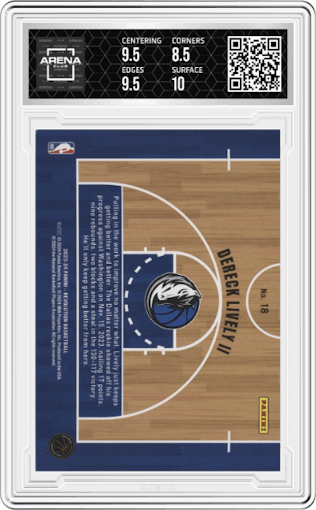 Dereck Lively II from the 2023-24 Panini Revolution set graded by Arena Club and given an overall grade of 9.