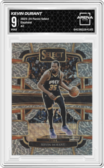 Kevin Durant from the 2023-24 Panini Select  set featuring a Elephant Prizm parallel graded by Arena Club and given an overall grade of 9.
