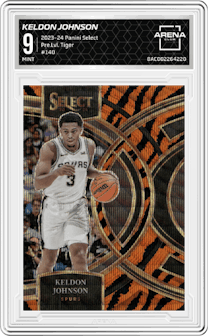 Keldon Johnson from the 2023-24 Panini Select  set featuring a Tiger parallel graded by Arena Club and given an overall grade of 9.