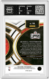 Russell Westbrook from the 2023-24 Panini Select  set featuring a Tiger parallel graded by Arena Club and given an overall grade of 8.