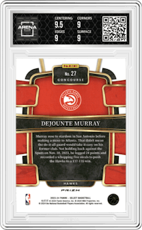 Dejounte Murray from the 2023-24 Panini Select  set featuring a Tiger parallel graded by Arena Club and given an overall grade of 9.