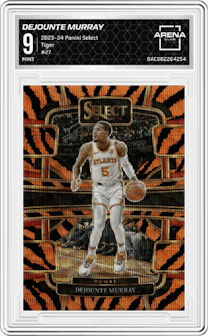 Dejounte Murray from the 2023-24 Panini Select  set featuring a Tiger parallel graded by Arena Club and given an overall grade of 9.