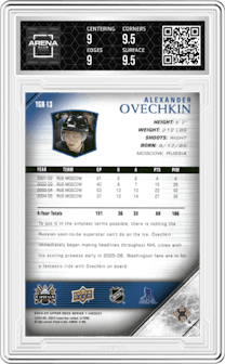 Alexander Ovechkin from the 2024-25 Upper Deck Series 1 set graded by Arena Club and given an overall grade of 9.5.