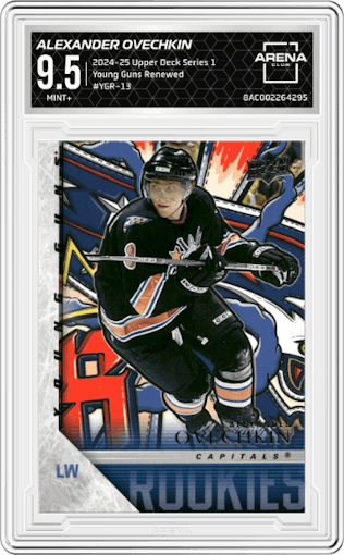 Alexander Ovechkin from the 2024-25 Upper Deck Series 1 set graded by Arena Club and given an overall grade of 9.5.