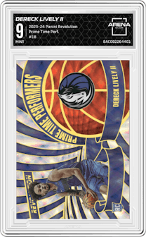 Dereck Lively II from the 2023-24 Panini Revolution set graded by Arena Club and given an overall grade of 9.