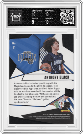 Anthony Black from the 2023-24 Panini Revolution set graded by Arena Club and given an overall grade of 9.5.