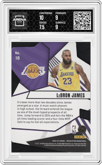LeBron James from the 2023-24 Panini Revolution set graded by Arena Club and given an overall grade of 8.