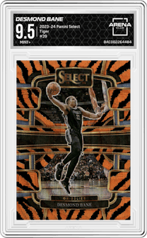 Desmond Bane from the 2023-24 Panini Select  set featuring a Tiger parallel graded by Arena Club and given an overall grade of 9.5.