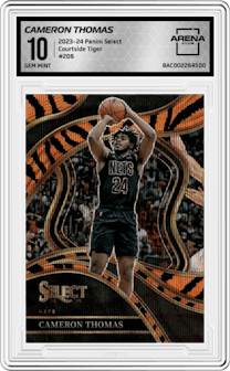 Cameron Thomas  from the 2023-24 Panini Select  set featuring a Tiger parallel graded by Arena Club and given an overall grade of 10.
