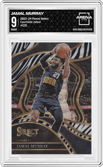 Jamal Murray from the 2023-24 Panini Select  set featuring a Zebra Prizm parallel graded by Arena Club and given an overall grade of 9.