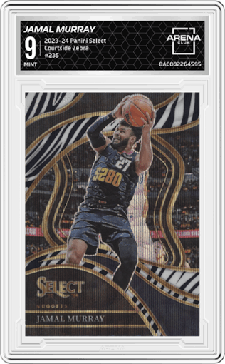 Jamal Murray from the 2023-24 Panini Select  set featuring a Zebra Prizm parallel graded by Arena Club and given an overall grade of 9.