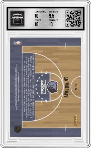 Ja Morant from the 2023-24 Panini Revolution set graded by Arena Club and given an overall grade of 10.