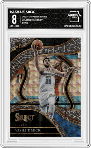 Vasilije Micic from the 2023-24 Panini Select  set featuring a Elephant parallel graded by Arena Club and given an overall grade of 8.