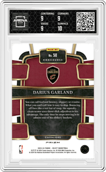 Darius Garland from the 2023-24 Panini Select  set featuring a Tiger parallel graded by Arena Club and given an overall grade of 9.5.