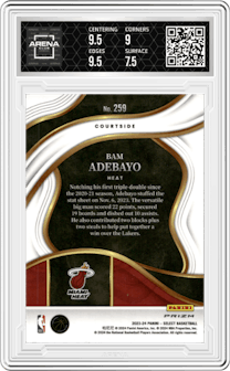Bam Adebayo from the 2023-24 Panini Select  set featuring a Elephant parallel graded by Arena Club and given an overall grade of 8.