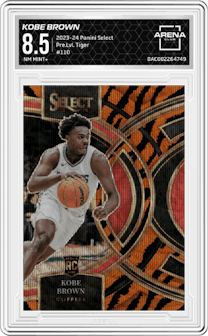 Kobe Brown from the 2023-24 Panini Select  set featuring a Tiger parallel graded by Arena Club and given an overall grade of 8.5.